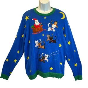 Blizzard Bay Santa and His Reindeer Cats Light Up Ugly Christmas Sweater Size XL